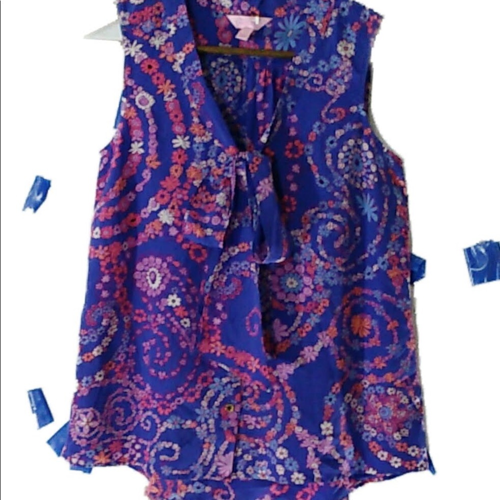 Lilly Pulitzer secret snail pussy bow top size XXS